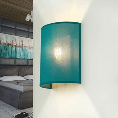 Imagen de ALICE Lámpara de pared estilo moderno pantalla tela verde azulado Aplique diseño Loft Salón Dormitorio Iluminación indirecta