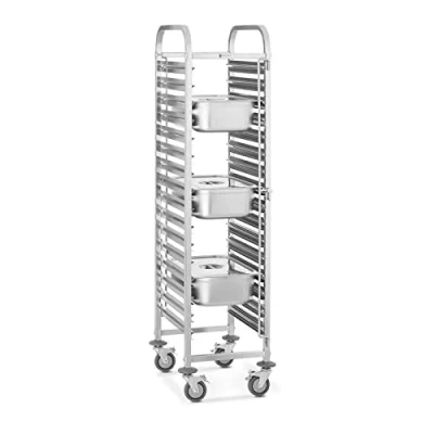 Imagen de Royal Catering RCTW 16GN.1 Carro Bandejero Carrito para Bandejas (150 kg, Capacidad de Carga 16 Contenedores GN 1/1, Seguridad los Contenedores) Acero INOX