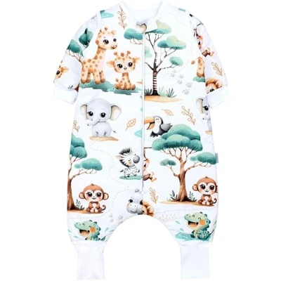 Imagen de TupTam Bebé Saco de Dormir con Piernas y Pies Invierno para Niñas Niños, Animales la selva Blancos/Verdes/Beige, 92 98