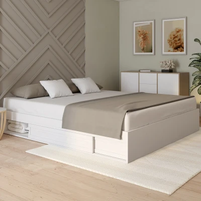 Imagen de Marco de cama doble SALEM con almacenaje y base blanca 180 x 200 cm