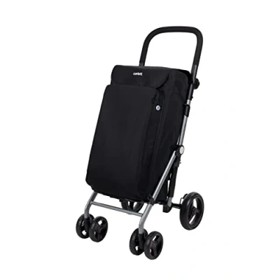 Imagen de Carlett Carro de la Compra, Carrito Plegable para Supermercado, con 4 Ruedas y Gran Capacidad 25kg, Bolsa Principal 48L, Térmica 10L Tejido Resistente al Agua Modelo Lite Duo, Color Negro