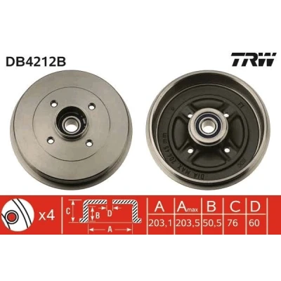 Imagen de TRW DB4212B Tambor de Freno con apoyo, sin anillo sensor ABS RENAULT: Kangoo I, I Express, II Express norauto, oscaro, mister auto