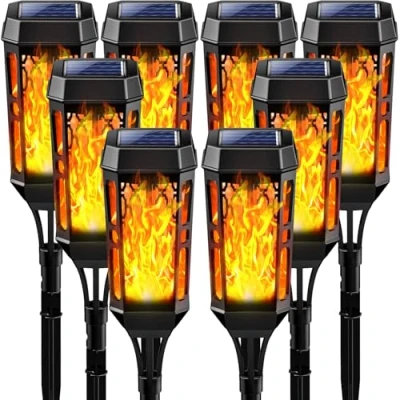 Imagen de Luces de llamas Solar Exterior,8 Piezas 12LED solares llama para exteriores impermeables,Jardin con danzante,Lámpara Antorcha (8)