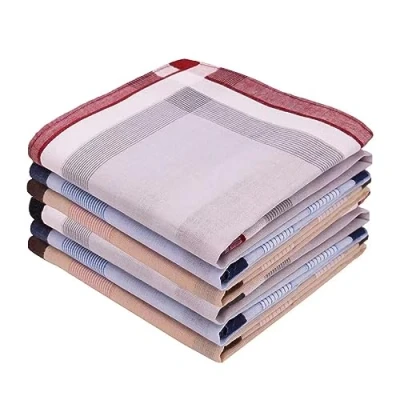 Imagen de 6Pcs Pañuelos para Hombre，Pañuelos de Tela 40x40 cm, Pañuelo Cuadrado Rayas Algodón, Clásico a Cuadros Fiestas y Reuniones Formales (6 Styles)