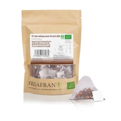 Imagen de FRISAFRAN té rojo pu erh Ecológico pirámides 30Ud 60g Adelgazante Diurético Digestivo Detox Quemagrasa Drenante te en bolsitas natural infusion sin aditivos