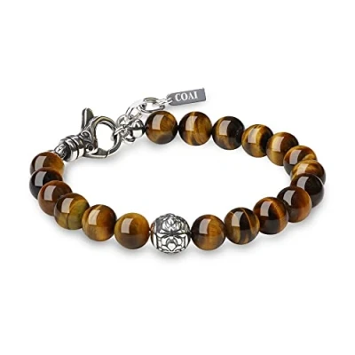 Imagen de COAI Pulsera Ajustable para Hombre de Ojo Tigre Marrón con Perla Fleur lis en Acero Inoxidable