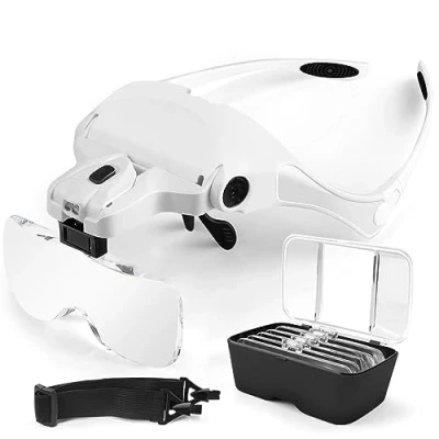 Imagen de AUTOPkio Lentes de Aumento, Lupa con luz 2 LED, Lupas Gran Aumento para Modelismo, Reparaciones, Coser, Joyería y Relojería, Intercambiables 5 1.0X, 1.5X, 2.0X, 2.5X, 3.5X (Blanco)