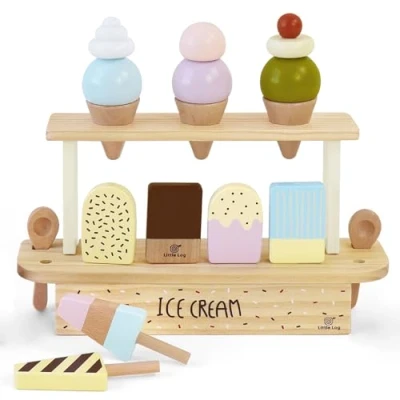 Imagen de Little Log Juguete de Helado Madera para niños Tienda Juegos rol Postre niño pequeño Juego simulación Comida Accesorios Cocina Regalos niñas