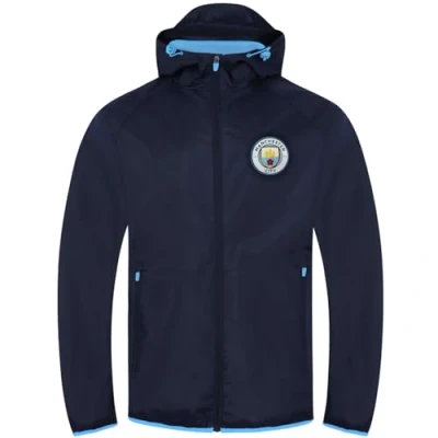 Imagen de Manchester City FC Chaqueta Cortavientos Oficial para Hombre Impermeable Azul Marino Capucha M