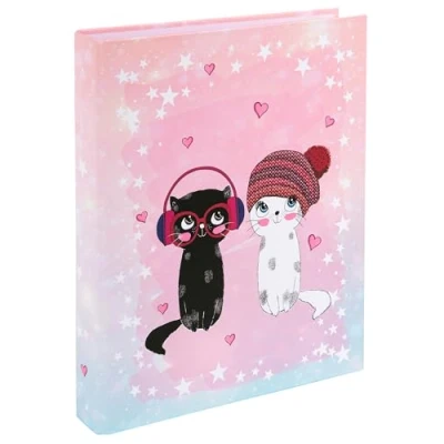 Imagen de goldbuch 37 299 Music for Cats Carpeta de anillas (26 x 32 4 cm, tapa impresión artificial, grapadora con mecanismo 2 anillas, formato DIN A4, diseño gatos, color rosa, para niños y niñas