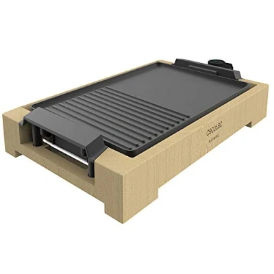 Imagen de Cecotec Plancha de asar Eléctrica Tasty/Grill 2000, Acabados en acero inoxidable, Termostato regulable, Revestimiento RockStone, Apta para lavavajillas, Bambu, Bamboo Black, Potencia 2000 W