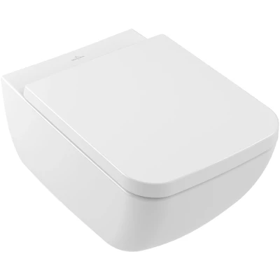 Imagen de asiento para inodoro Venticello de Villeroy &amp; Boch, con tapa y cierre automático, aro extraíble fabricado Duroplast resistente, pieza recambio original, rectangular, Stone White, mate