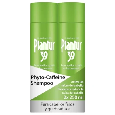 Imagen de Plantur 39 Phyto Caffeine Shampoo 2x250ml Champú de Fito Cafeína para cabellos teñidos y desvitalizados I Fortalece las raíces del cabello previne su caída
