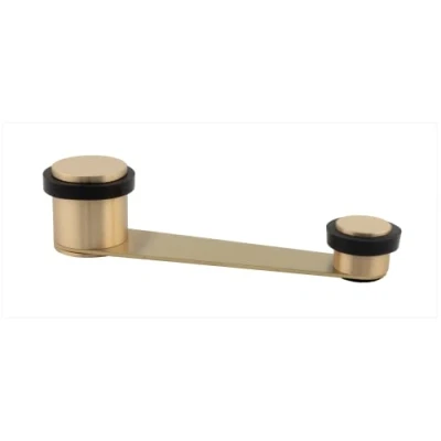 Imagen de Tope Para Puerta con Retenedor Giratorio Laton Fijación Adhesiva o Tornillo +Taco de Hasta 70 mm Grosor I 152DUAL EVI HERRAJES (Laton Mate Goma Negra)