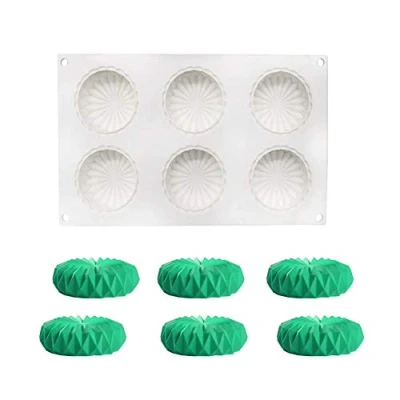 Imagen de molde de silicona 3d, Moldes para postres pudín chocolate, 6 cavidades Forma origami redondo, Blanco