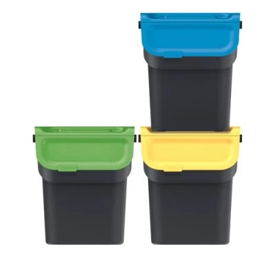 Imagen de Keden Kaddi Q Sistema de separación basura, juego 3 x 20 l con filtro carbón activo, contenedor residuos tapa, reciclaje, cubo basura plástico