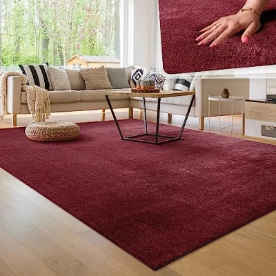 Imagen de Paco Home Alfombra para la Sala de Estar Unicolor Lavable Suave Pelo Corto, tamaño:200x280 cm, Color:Rojo