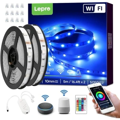 Imagen de Lepro Luces LED Habitacion 10M 36W, Tira Alexa, WiFi RGB Funciona con Alexa y Google Home, (Solo 2,4 GHz) Control Remoto para Decoración Dormitorio Cocina