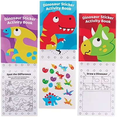 Imagen de Baker Ross FX576 Libros de actividades con pegatinas dinosaurios Pack 8, Libro para fiestas infantiles