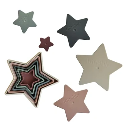 Imagen de mushie Nesting Stars Torre de Apilamiento Juego Aprendizaje con 5 Estrellas Apilables 100% Libre BPA Juguete Apilable para Niños 0 a 3 años Accesorios Bebés Original
