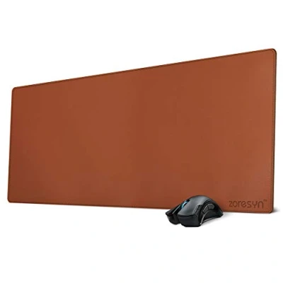Imagen de ZORESYN Alfombrilla Ratón Tamaño XL 900x400 mm Almohadilla de Escritorio Cuero la PU para Gaming y Oficina con Gran Tamaño(Marrón claro)