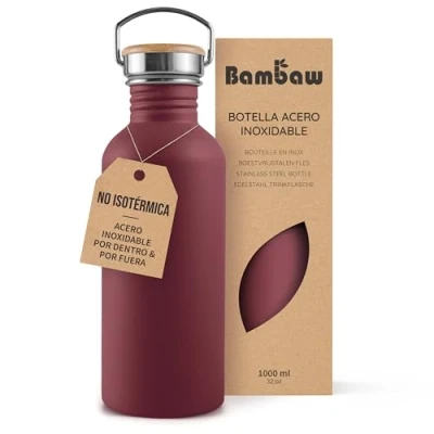 Imagen de Bambaw Botella agua acero inoxidable 1 litro No Térmica, de roja, gimnasio, deporte, Rojo cereza
