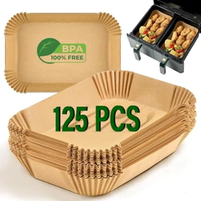 Imagen de RECKNEY 125 forros para freidora de aire Ninja Dual, AF300UK AF400UK AF451UK accesorios, forro papel pergamino desechable, compatible con Ninja, Salter, Tower y otras freidoras