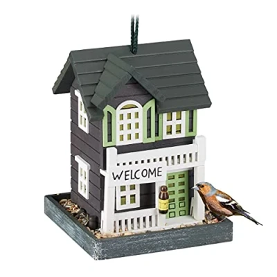 Imagen de Relaxdays Comedero Pájaros, Madera, Colgante, Alimentador Aves Silvestres, Casa, 23,5x18x18cm, Estación Comida, Colorido
