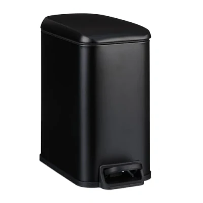 Imagen de Relaxdays Cubo de Basura Baño 5 litros, Papelera Tapa con Cierre Suave, Acabado Mate, Pedal, Negro, Hierro, 27 x 14 29 cm