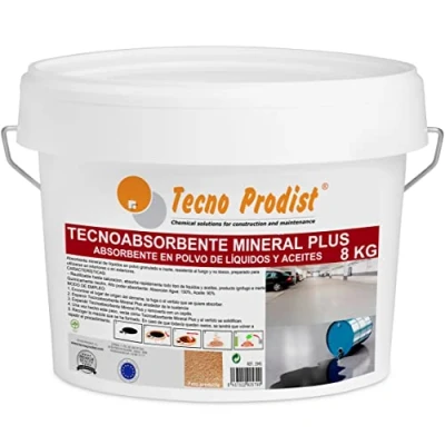 Imagen de TECNO Absorbente MINERAL PLUS de PRODIST 8 kg Control derrames, absorción superior a la Sepiolita, aceite, agua, hidrocarburos, disolventes, interior y exterior, ignífugo