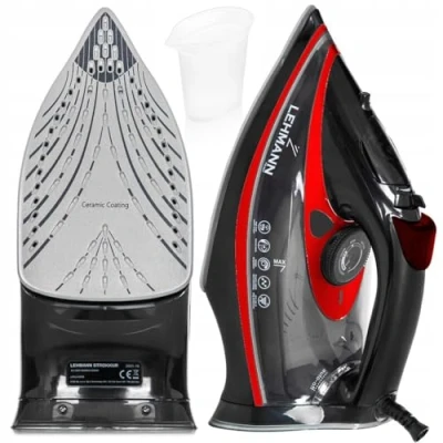 Imagen de Lehmann Plancha de vapor, base cerámica, 3000 W, función Calc Clean 9 en 1, alta potencia peso ligero, golpes suelas cerámica para planchar, autolimpieza y atomizador