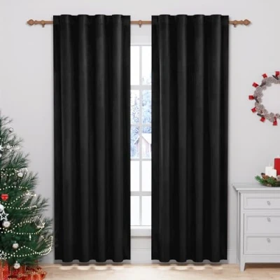 Imagen de WOLTU Cortinas Salon Opacas Aislantes 2 Piezas 140 x 270 cm Cortina Terciopelo Moderna Térmica Visillos para Habitacion Dormitorio Negro VH6071sz
