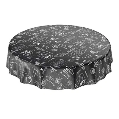 Imagen de ANRO Mantel de Hule para Mesa (Lavable, diseño Moderno, Retro, 140 cm), Color Negro, Toalla, Rund 140cm