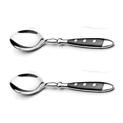 Imagen de Kerafactum Juego de 2 cucharas sopa, mesa para sopas Cucharillas cocina remachadas acero inoxidable con asas negras en estilo rústico Bistro Set extensible spoon