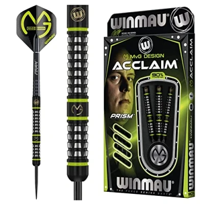 Imagen de WINMAU Michael Van Gerwen MvG Acclaim Juego de Dardos con Punta Acero tungsteno 22 Gramos vuelos y cañas