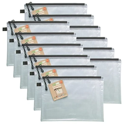 Imagen de eco A4+ 90% Reciclada Bolsillo Doble Claro Transparente Bolsa Fuerte con Cierre de Cremallera Negro (Paquete 12)
