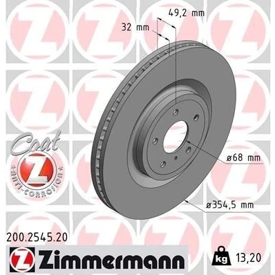 Imagen de ZIMMERMANN 200.2545.20 Disco de freno 355 32 6/5 5 114 ventilación interna revestido INFINITI: Q50 Berlina, FX SUV, G Coupé, NISSAN: 370Z Coupé