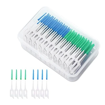 Imagen de VIKSAUN 200 piezas Cepillo Interdental, Dental de silicona Hilo Doble uso, Palo Cara, elimina los alimentos dientes y la placa (Azul Verde)