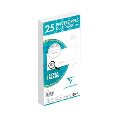 Imagen de Clairefontaine 5985C Pack 25 sobres autoadhesivos blancos con interioir gris DL 11x22 cm 80g Blanco