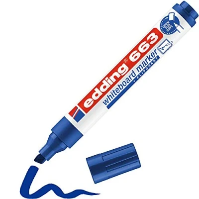 Imagen de Edding 363 marcador para pizarras blancas azul 1 rotulador punta biselada 5 mm pizarra blanca, borrado en seco flipchart, tablón de notas recargable