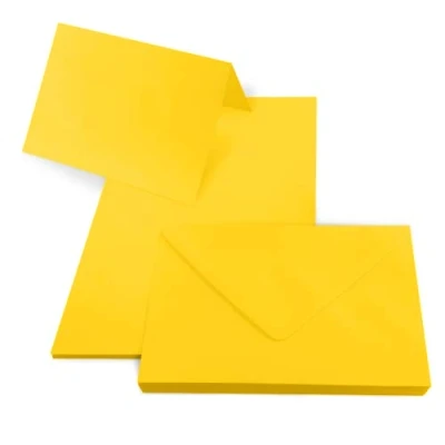 Imagen de Netuno Set de 25 tarjetas amarillas plegadas DIN B6 168x240mm 160g + sobres amarillos 125x175mm 80g Rainbow amarillo juego con humedos para invitaciones tarjeta bricolaje