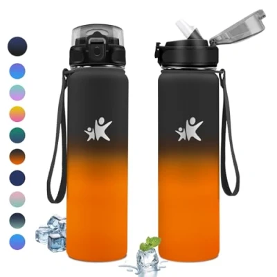 Imagen de KollyKolla Botella Termica 1L, Agua con Pajita, Botellas de Acero Inoxidable, sin BPA, a Prueba Fugas, Cantimplora para Bicicleta, Senderismo, Oficina, Niños, Adultos