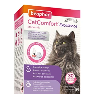 Imagen de Beaphar CatComfort Excellence Difusor Antiestrés para Gatos, con Feromonas, Reduce Estrés y Ansiedad, Promueve Armonía Entre Arañazos, Miedos, Cambios Entorno, Ruidos, Orina, 48 ml