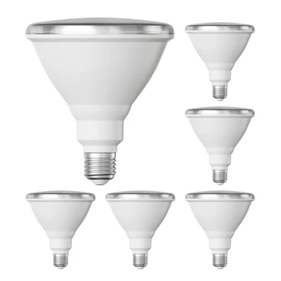 Imagen de ledscom.de 6 unidades Bombilla LED E27, PAR38 cuello corto, blanco (4000 K), 14,9 W, 1395lm, 41, espejo reflector (plateado)