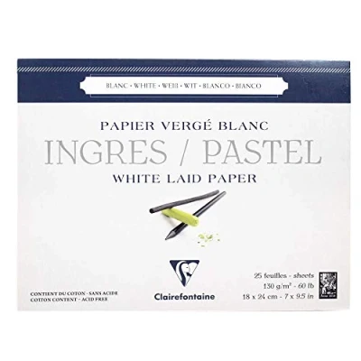 Imagen de Clairefontaine 96481C Bloc Collé Ingres Pastel 25 Feuilles Papier Vergé Blanc 18x24 cm 130g Idéal pour le Dessin au Crayon, à la Sanguine ou Fusain
