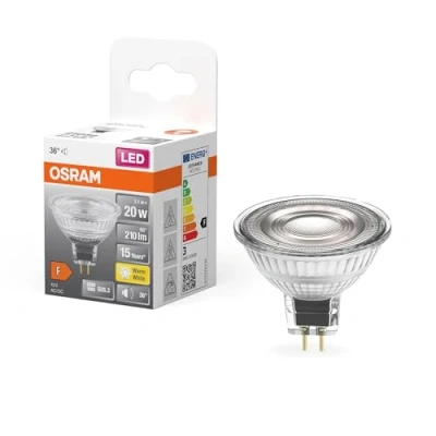 Imagen de OSRAM Lámpara LED reflectora de estrella, GU5.3 base, vidrio transparente ,Blanco cálido (2700K), 210 Lumen, sustituto 20W iluminante 1 paquete