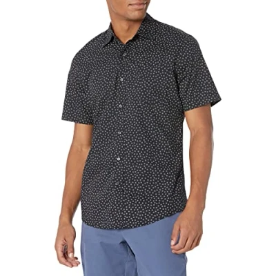 Imagen de Amazon Essentials Camisa de Corte Ceñido con Mangas Cortas, Botones y Estampado Hombre, Negro Floral, XL