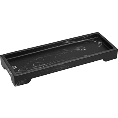 Imagen de Luxspire Bandeja Rectangular de Resina Cuarto Baño, Hogar, Salón y Dormitorio, Super Antideslizante para Velas, Jabón, Toalla, Planta, 11.22&quot; X 4.05&quot; 0.98&quot; (28.5 10.3 2.5cm) Ink Negro