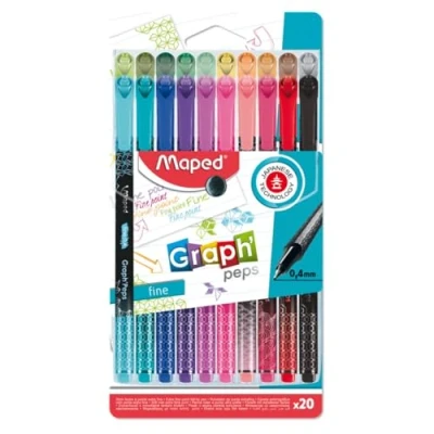 Imagen de Maped Rotuladores de Colores para Niños Graph&#039;Peps Deco 20 Punta Fina Tinta no Traspasa el Papel Empuñadura Triangular Ideal como Bolígrafo Escritura