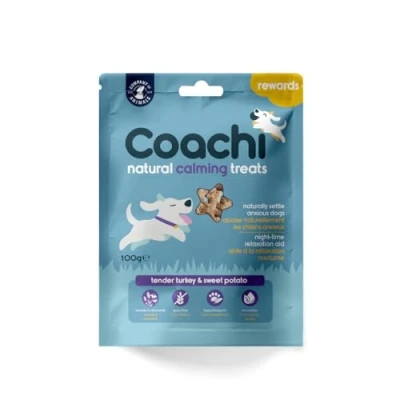 Imagen de Coachi Recompensas Calmantes para Perros Sin Cereales y Hipoalergénicas. Que Alivian la Ansiedad Calman a tu Perro. Aptas Cachorros de más 8 semanas (Pavo, 100g)